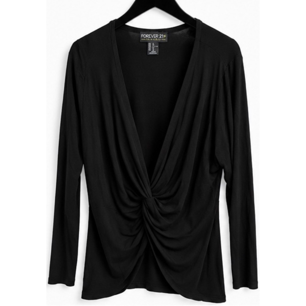Forever 21 Plus Black Front Twist V-Neck Long Sleeve Top 3X Blouse 712